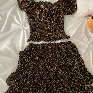 Floral Puff Sleeve Top and Skirt Set